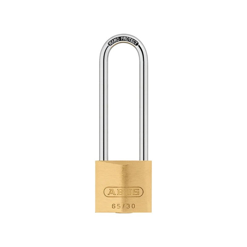 ABUS Mechanical 65/30mm Brass Padlock 60mm Long Shackle Carded - 10035120-01