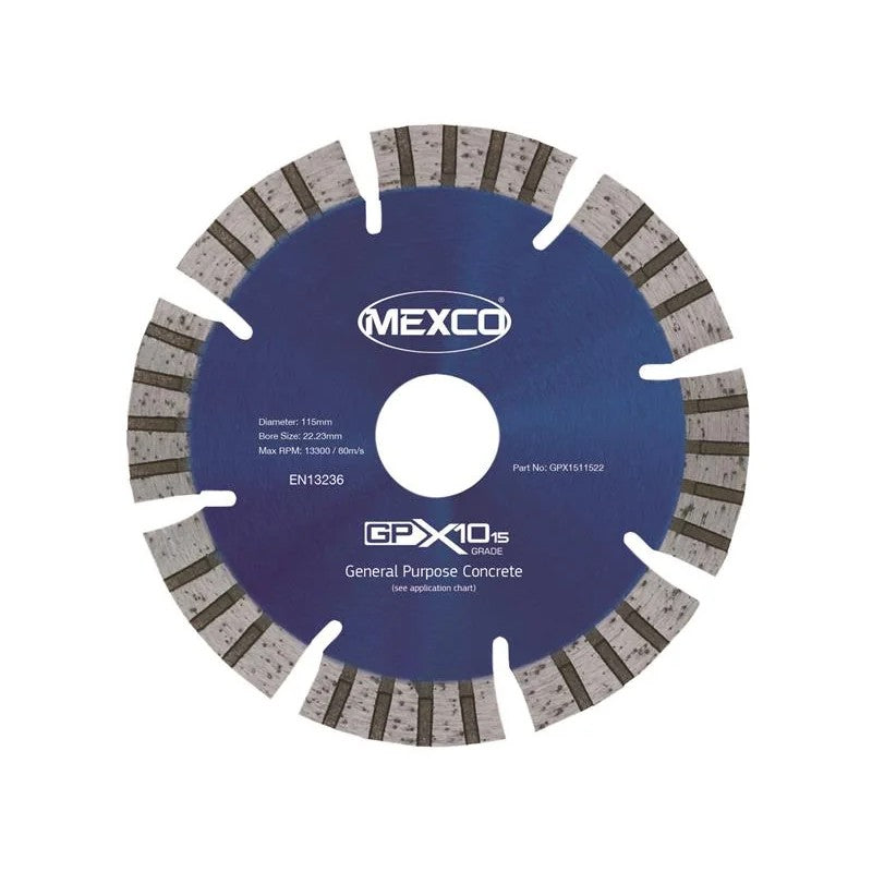 MEXCO GPX10-15 Concrete Diamond Blade 115 x 22mm - GPX1511522