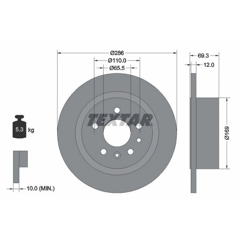 Textar 2 x Solid Rear Brake Discs 92067003