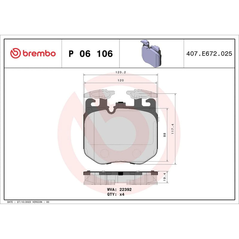 Brembo 4 x Front Brake Pad Set P06106