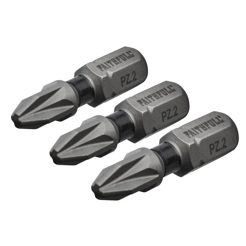 Faithfull Pozi Impact Screwdriver Bits PZ2 x (Pack 3) 25-50mm
