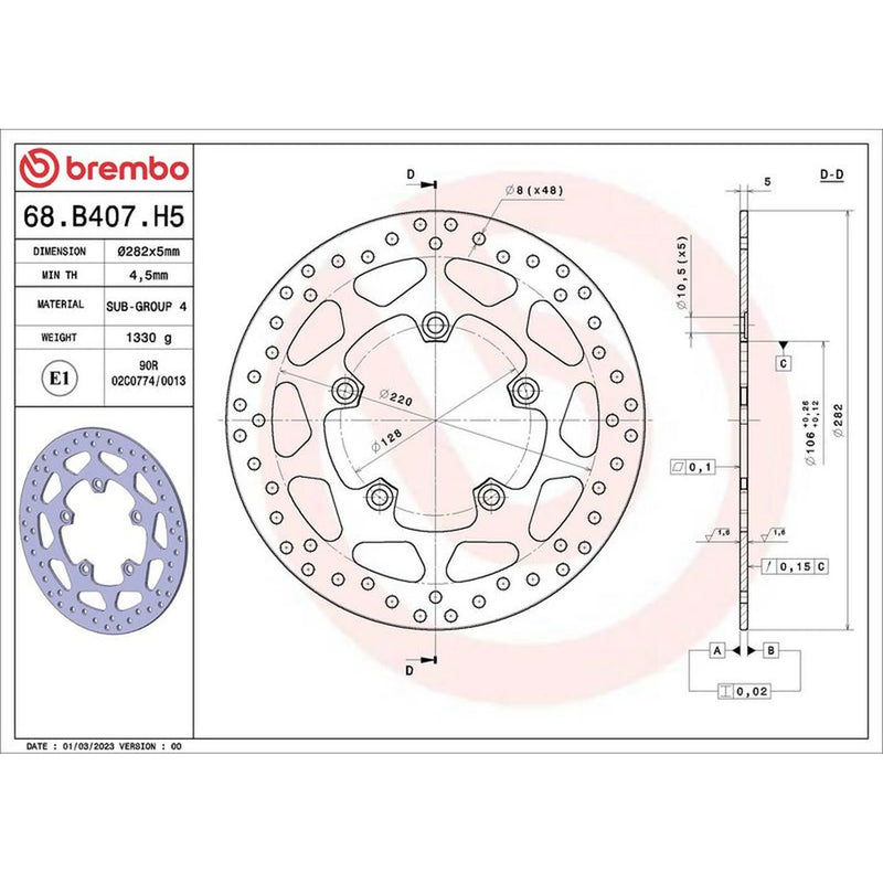 Brembo 2 x Rigid Rear Brake Disc Brake Discs 68B407H5