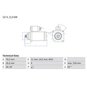 Bosch Starter Motor 12V 2.2kW 9 Teeth 0 986 024 050