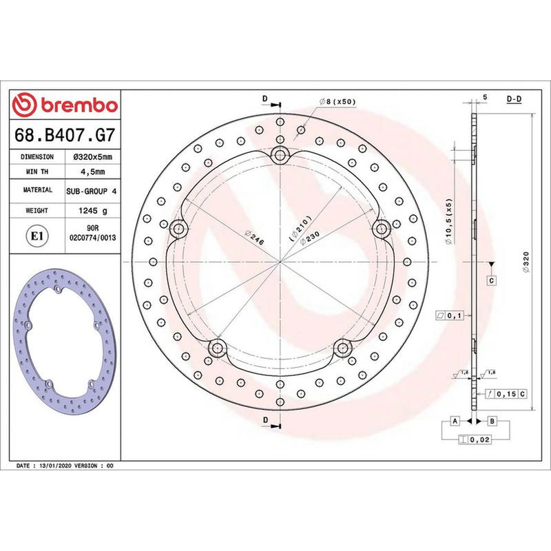 Brembo 2 x Rigid Front Brake Disc Brake Discs 68B407G7