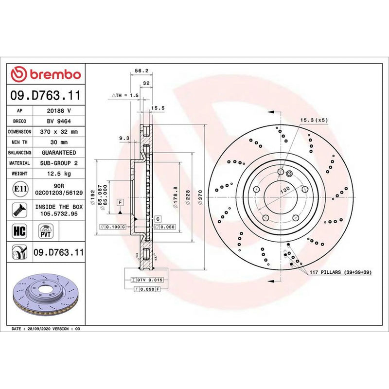 Brembo 2 x Rear Brake Discs 09.D763.11