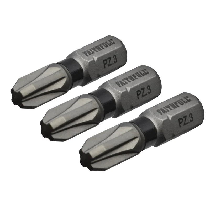 Faithfull Pozi Impact Screwdriver Bits PZ3 x (Pack 3) 25-50mm