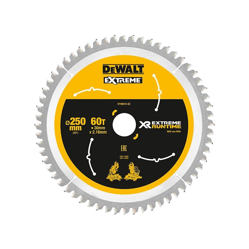 DEWALT Power Tools Extreme Runtime FlexVolt Mitre Saw Blade 250 x 30mm x 60T