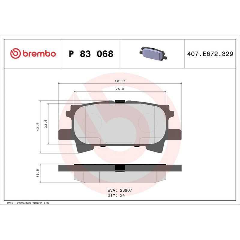 Brembo 4 x Rear Brake Pad Set P83068