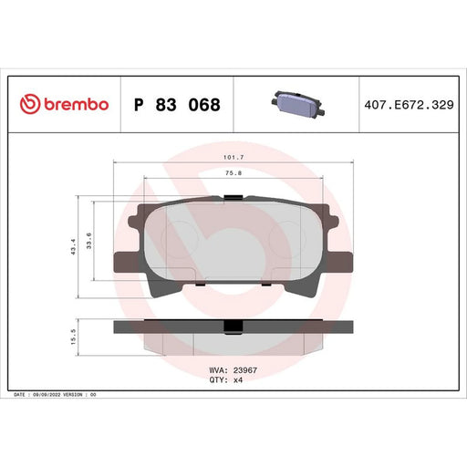 Brembo 4 x Rear Brake Pad Set P83068