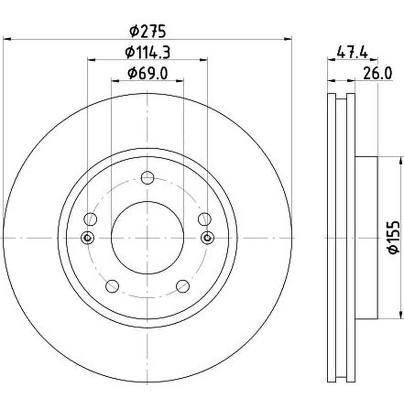 Mintex 2 x Internally Vented Front Brake Discs MDC2372
