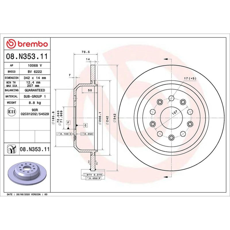 Brembo 2 x Solid Rear Brake Discs 08.N353.11