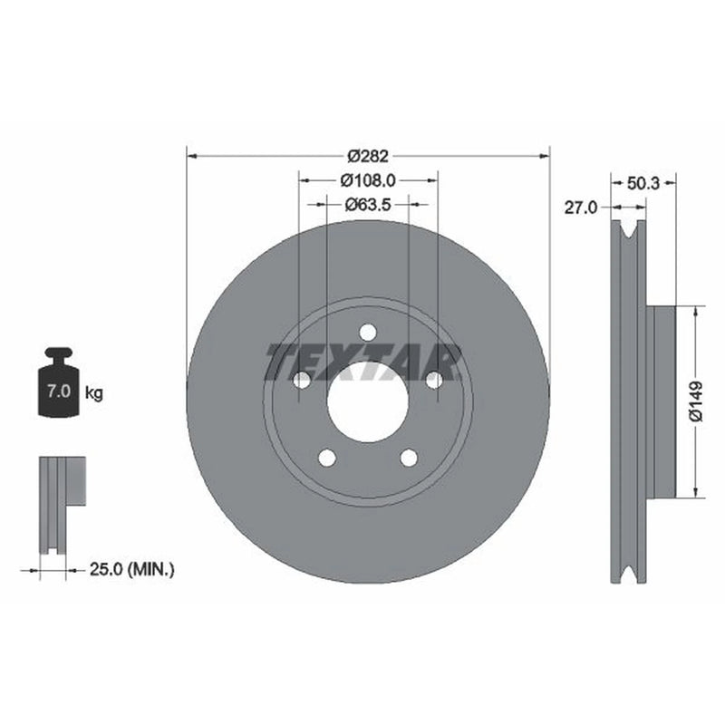 Textar 2 x Vented Front Brake Discs 92303405