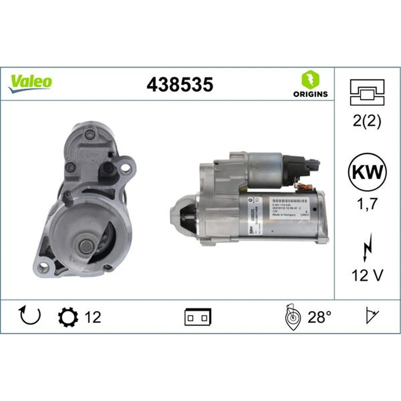 Valeo Starter Motor 12V 1.7kW 12 Teeth 438535