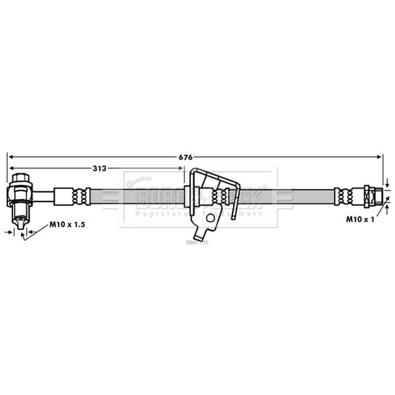 Borg & Beck Brake Hydraulic Hose Line Rear Left BBH7735