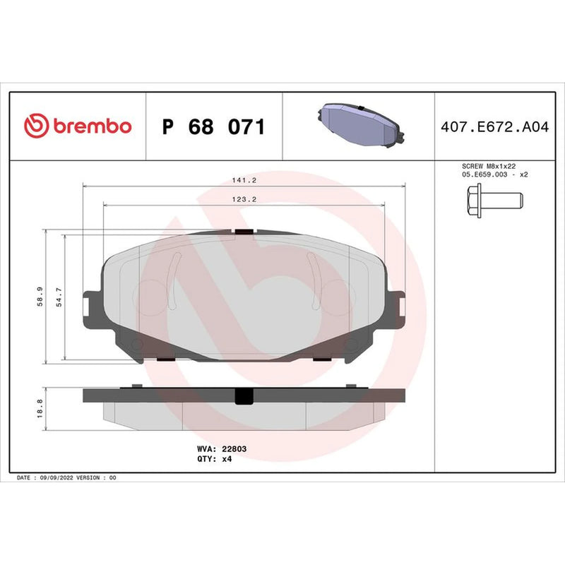 Brembo 4 x Front Brake Pad Set P68071