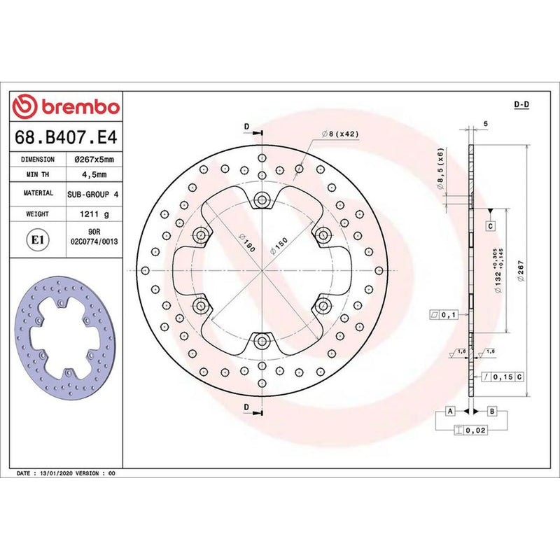 Brembo 2 x Rigid Rear Brake Disc Brake Discs 68B407E4