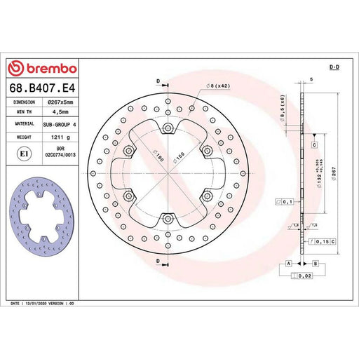 Brembo 2 x Rigid Rear Brake Disc Brake Discs 68B407E4