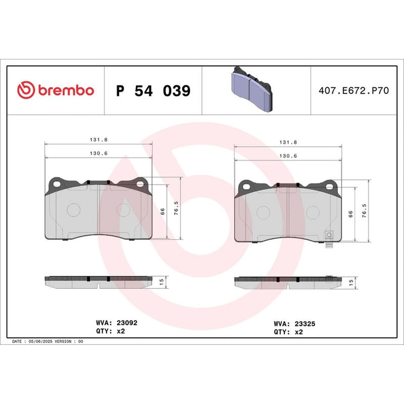 Brembo 4 x Front Brake Pad Set P54039