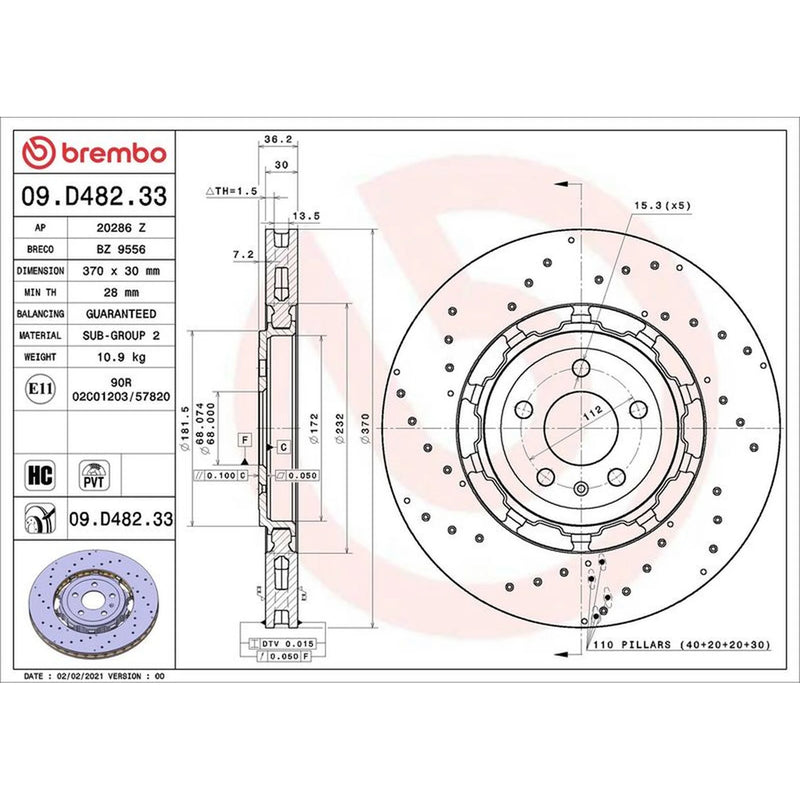Brembo 2 x Aluminium Rear Brake Disc Hub Brake Discs 09.D482.33