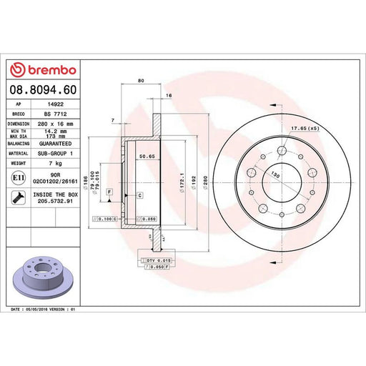Brembo 2 x Solid Rear Brake Discs 08.8094.60