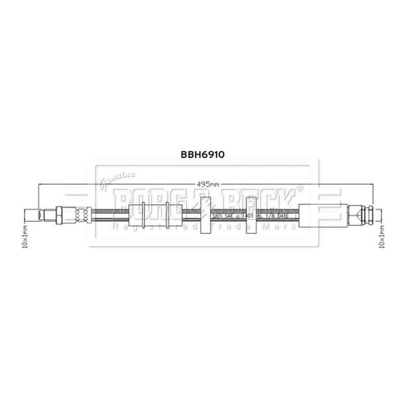Borg & Beck Brake Hydraulic Hose Line Left BBH6910