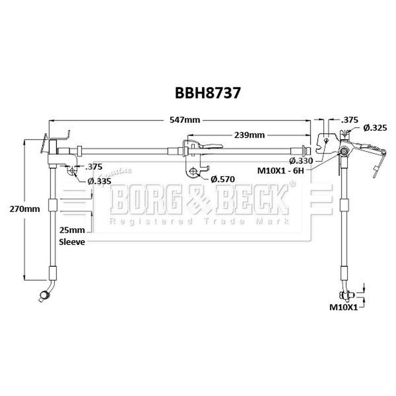 Borg & Beck Brake Hydraulic Hose Line Front Left BBH8737