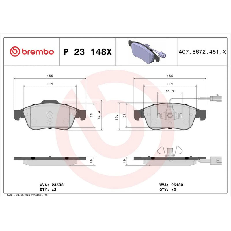 Brembo 4 x Front Brake Pad Set P23148X