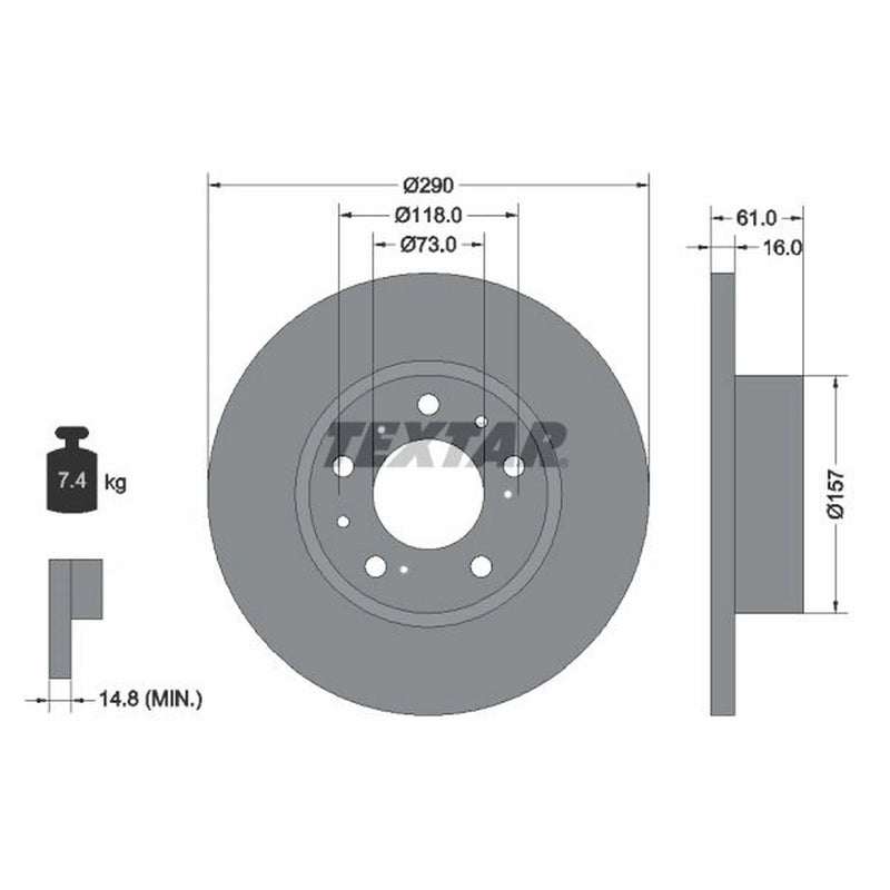 Textar 2 x Solid Front Brake Discs 92042900