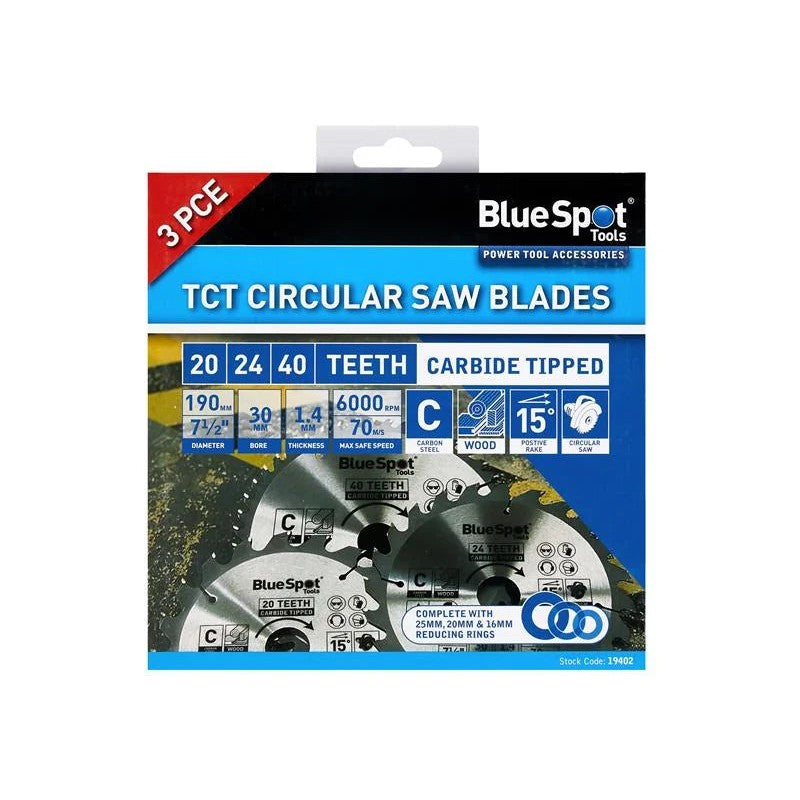BlueSpot Tools Circular Saw Blade Set, 3 Piece 184-210mm