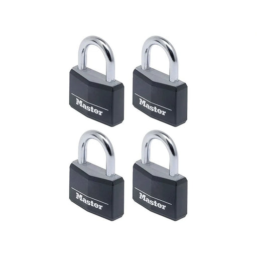 Master Lock Aluminium Black Vinyl Cover 40mm Padlock 4-Pin - Keyed Alike x 4
