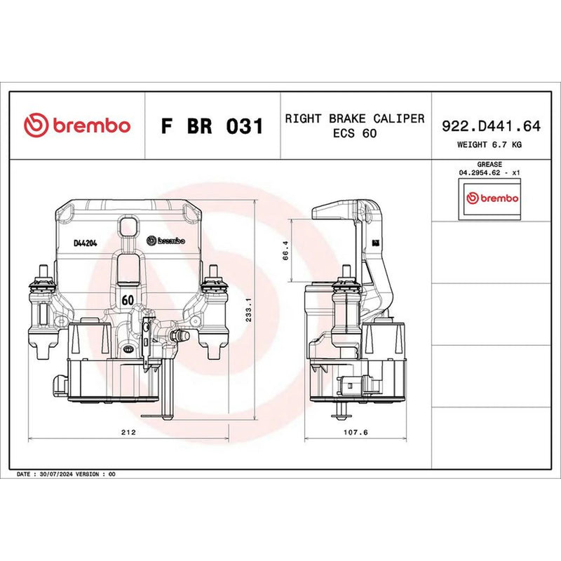 Brembo Brake Caliper Assembly Rear Right FBR031