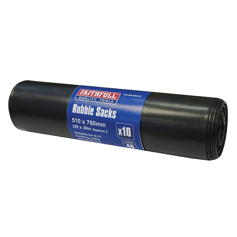 Faithfull Black Rubble Sacks (Roll 10) - FAIBAGRS10