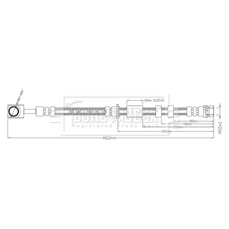 Borg & Beck Brake Hydraulic Hose Line Front Left BBH8897