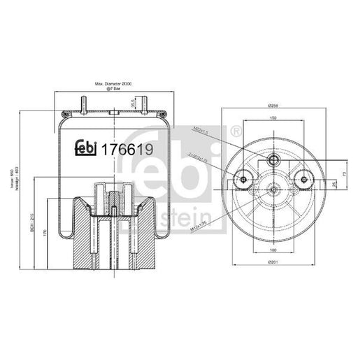 Febi Air Suspension Bellow 201mm 176619