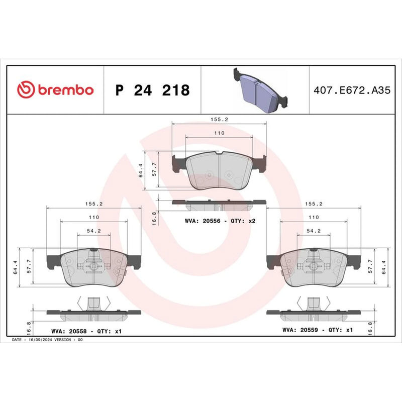 Brembo 4 x Front Brake Pad Set P24218
