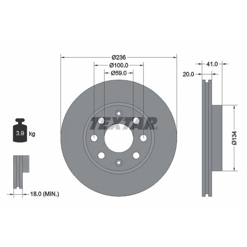 Textar 2 x Vented Front Brake Discs 92133403