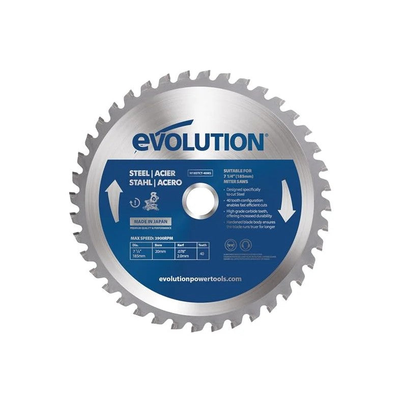 Evolution Mild Steel Cutting Mitre Saw Blade 185 x 20mm x 40T - M185TCT-40MS