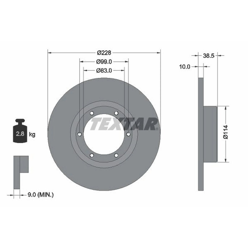 Textar 2 x Solid Front Brake Discs 92009200