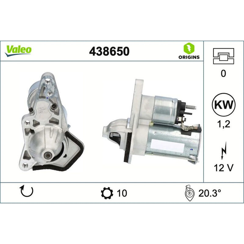 Valeo Starter Motor 12V 1.2kW 10 Teeth 438650