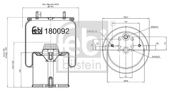 Febi Air Suspension Bellow 257mm