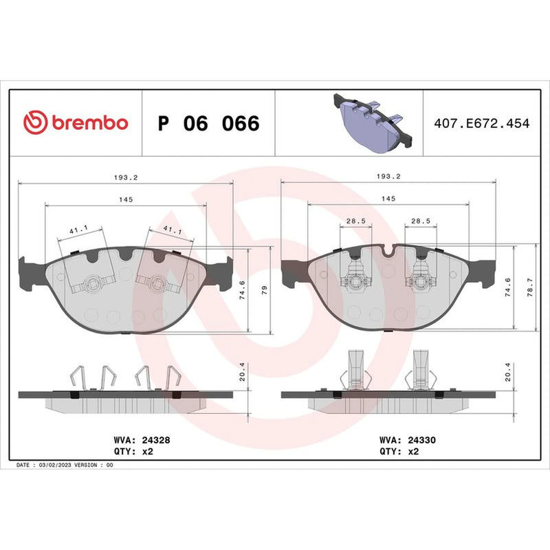 Brembo 4 x Front Brake Pad Set P06066