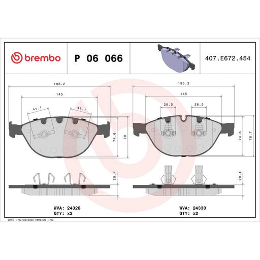 Brembo 4 x Front Brake Pad Set P06066