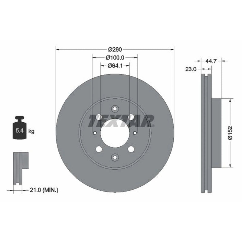Textar 2 x Internally Vented Front Brake Discs 92125200