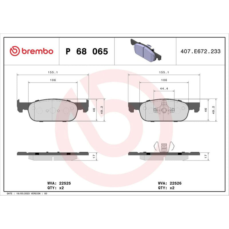 Brembo 4 x Front Brake Pad Set P68065