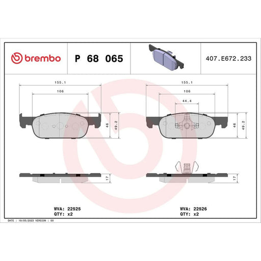 Brembo 4 x Front Brake Pad Set P68065