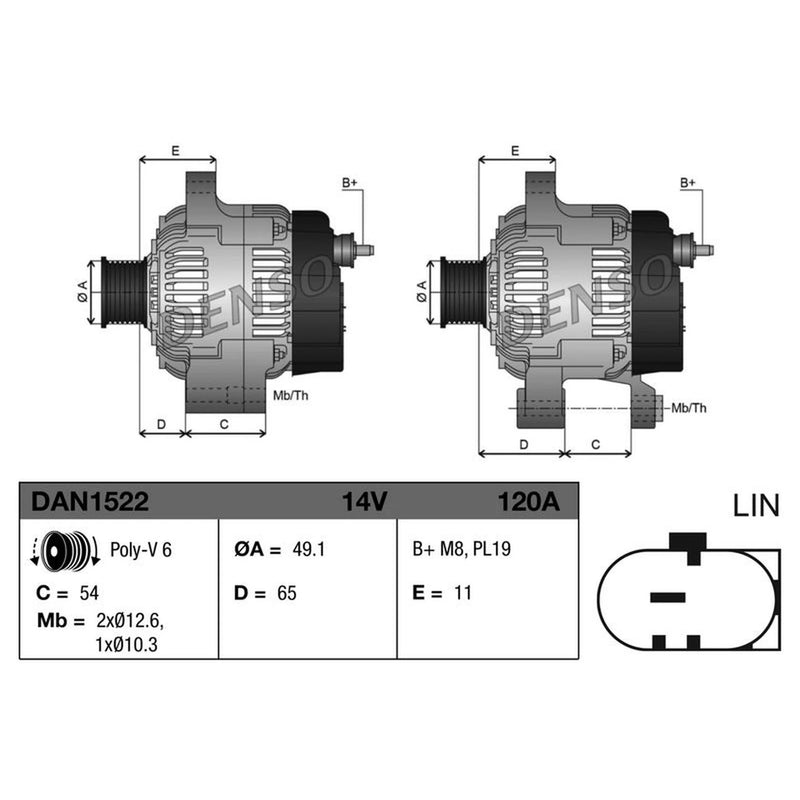 Denso Car Alternator 12V DAN1522