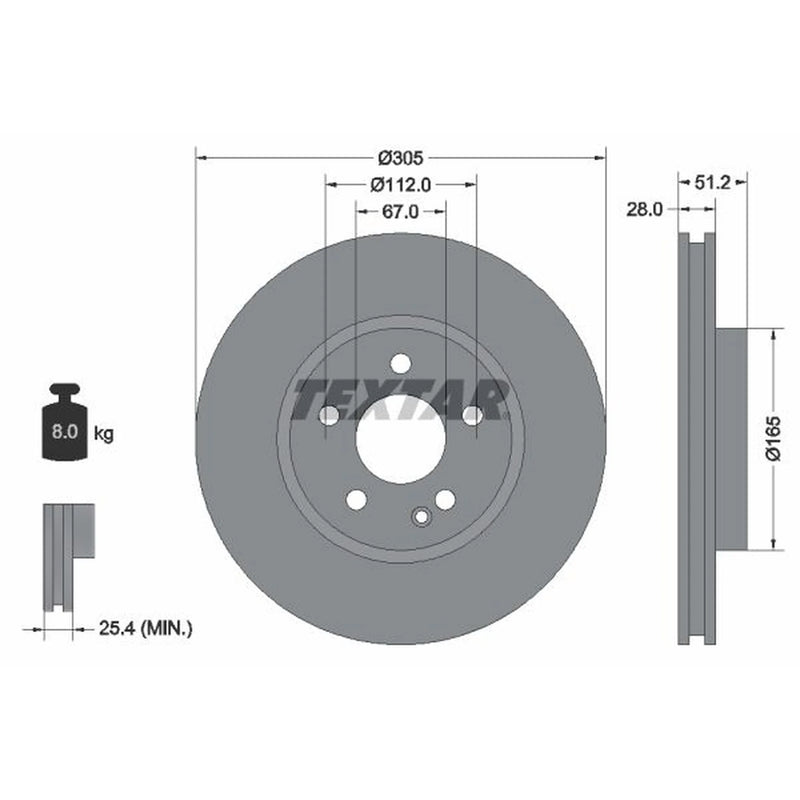 Textar 2 x Internally Vented Front Brake Discs 92296705