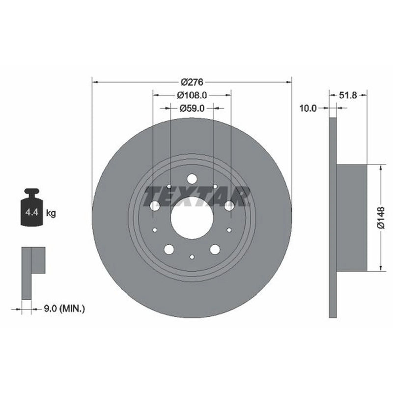 Textar 2 x Solid Rear Brake Discs 92095300