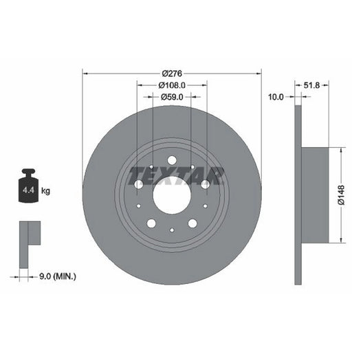 Textar 2 x Solid Rear Brake Discs 92095300