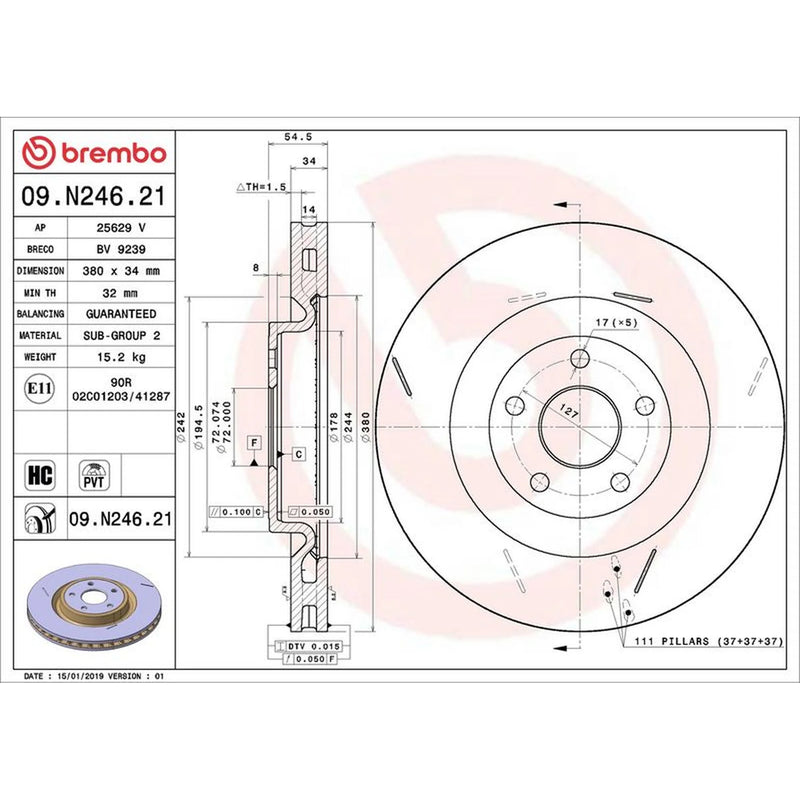 Brembo 2 x Slotted Front Brake Discs 09.N246.21